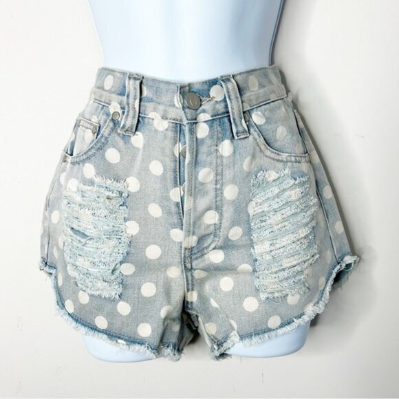 Revolve Mink pink Sugar Magnolia Jean Shorts Polka Dot Cut offs High Waist - Picture 7 of 16